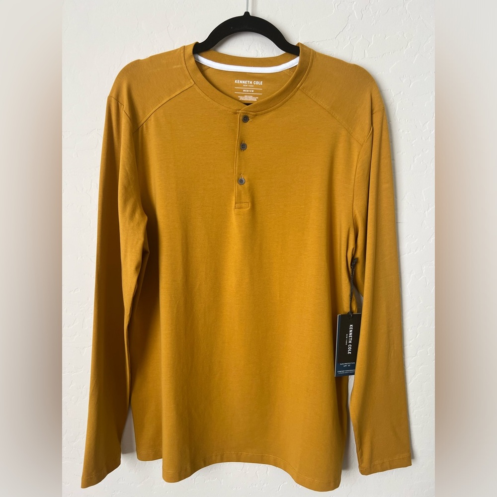 Kenneth Cole Slim Fit Lightweight Long Sleeve Shirt Mustard Size Medium